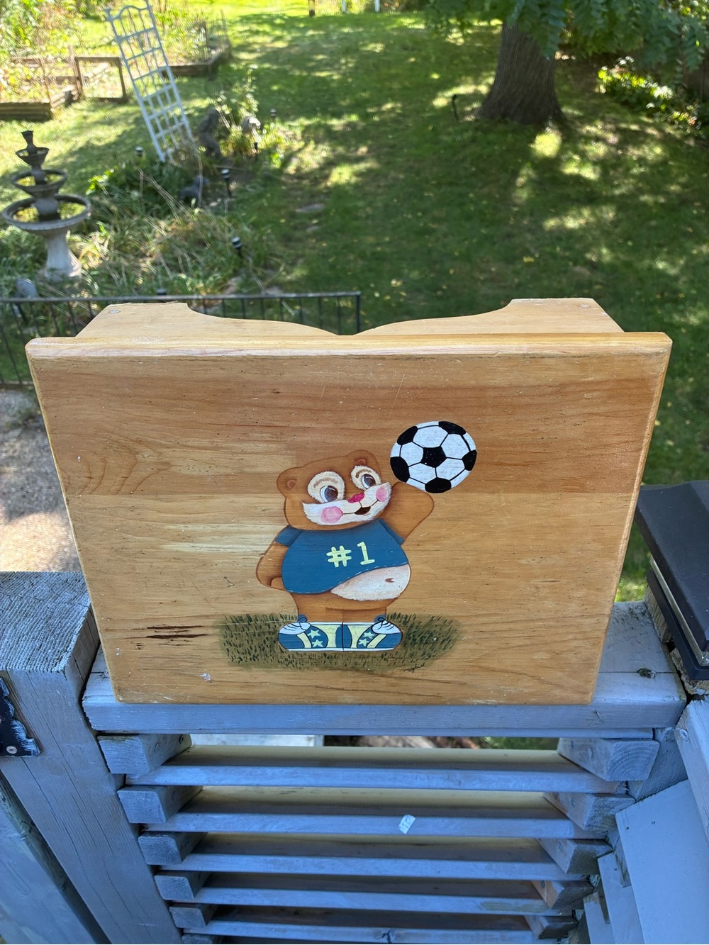 Wooden Children’s Chair Step Stool Soccer Bear Handmade
